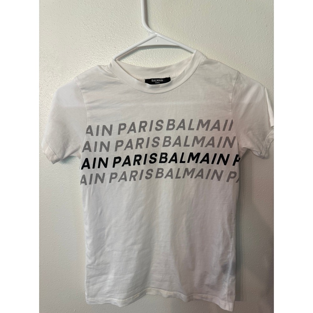 Balmain Paris Logo Graphic T Shirt White Short Sleeve Cotton KIDS‎